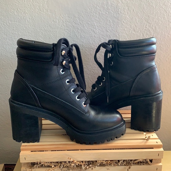 Zara Shoes - NEW Zara Real Leather Black Heeled Lace Moto Boots